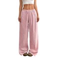 thumbnail image 3 of Wide Leg Pants for Women Flowy Palazzo Drawstring Elastic Waist Trousers Beach Vacation Clothes Pink 4XL, 3 of 8