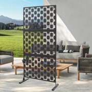 36x74 Metal Privacy Screen Outdoor, 6.2ft Tall Freestanding Decorative Fence Panel - Black Grid Style Patio Divider for Garden, Balcony, Backyard, Terrace - Heavy Duty Weatherproof Steel