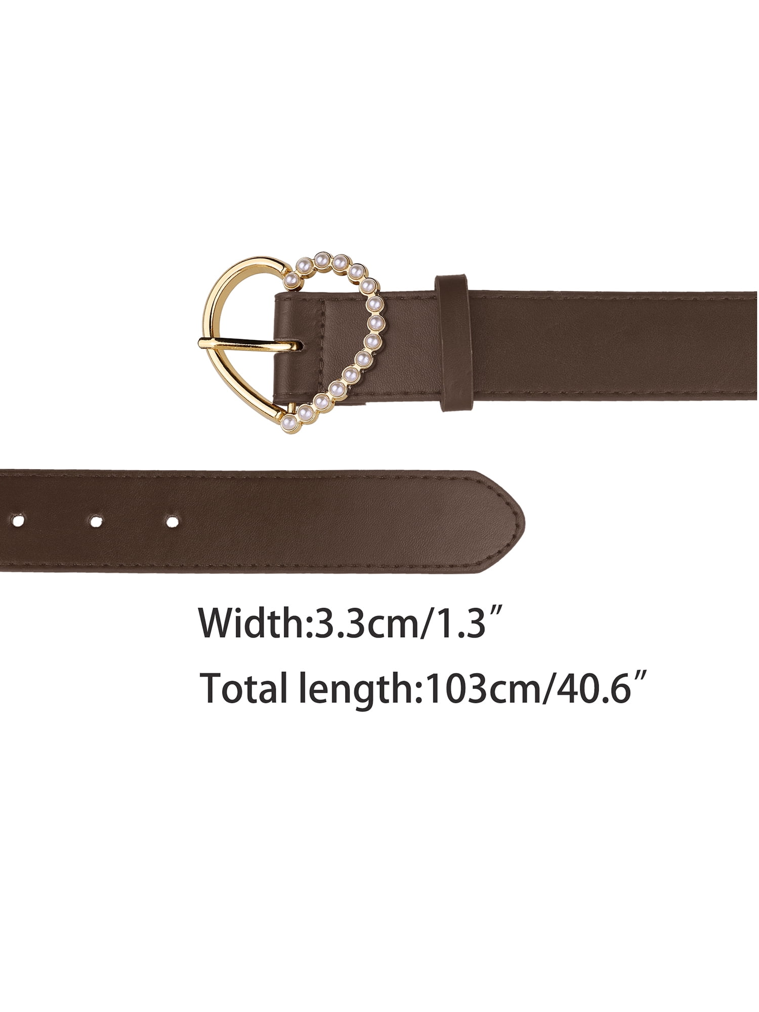 7742 Stylish Women\'s Belt Heart-shaped Buckle With Beads Belts Encrusted Sterling & Stitch Heart Belt - Women main image 4