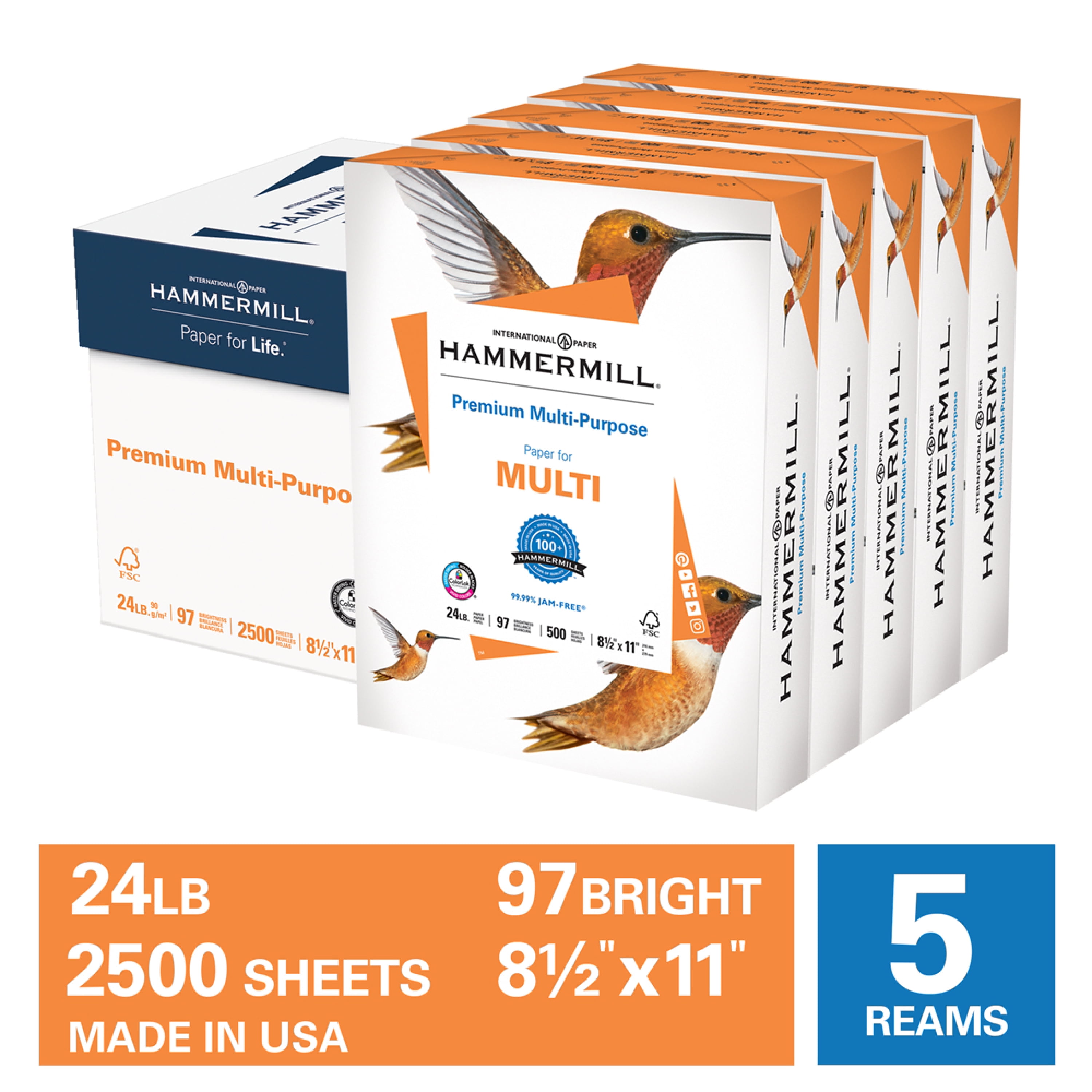Photo 1 of Hammermill Printer Paper, 24lb Premium Multipurpose Copy Paper 8.5x11, 5 Ream