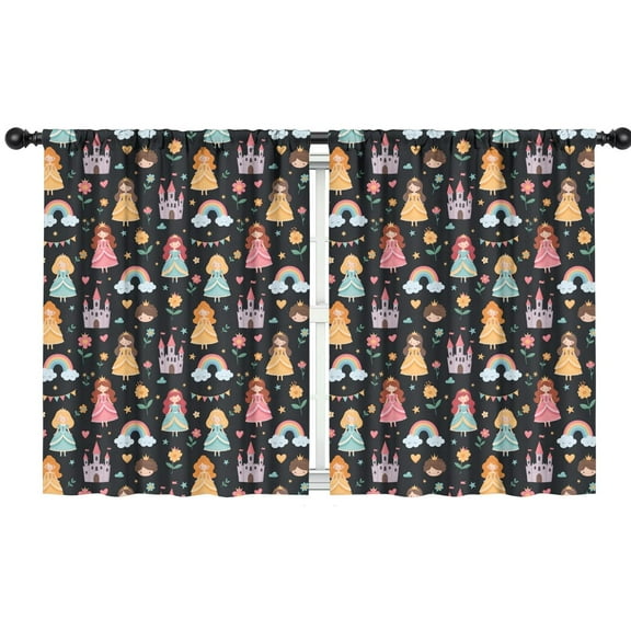 Blackout Kids Curtains,Black Princess Castle Rainbow Pattern Childrens Insulated Curtains Set Of 2,Bedroom Essentials,Toddler Room Decor 42"x54"