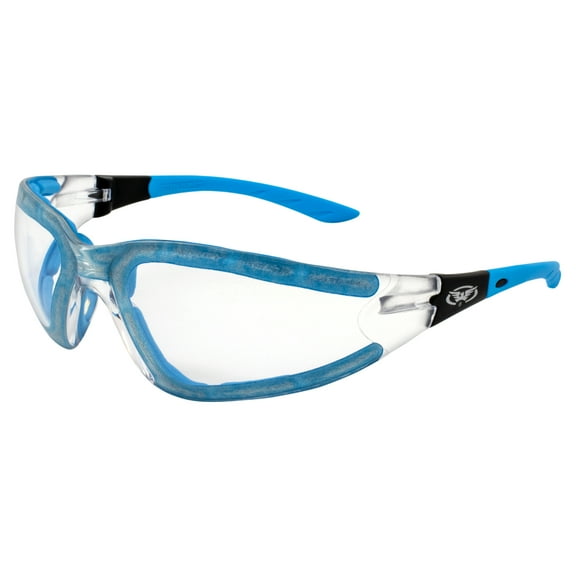 Global Vision Ruthless Women's Padded Motorcycle Riding Safety Sunglasses Blue Frames Clear Lens ANSI Z87.1