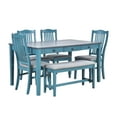 thumbnail image 2 of EUROCO Mid-Century 6 Piece Kitchen Dining Table and Chair Set,60” Dining Room Table Set with Solid Wood 3-Drawer Table,4 Fabric Chairs and 1 Fabric Bench,Rectangle Dining Table Set for 6, 2 of 8