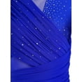 thumbnail image 5 of YiZYiF Womens Sparkly Lyrical Dance Costume Long Sleeve Ruched Backless Figure Skating Dress Leotard Royal Blue L, 5 of 7