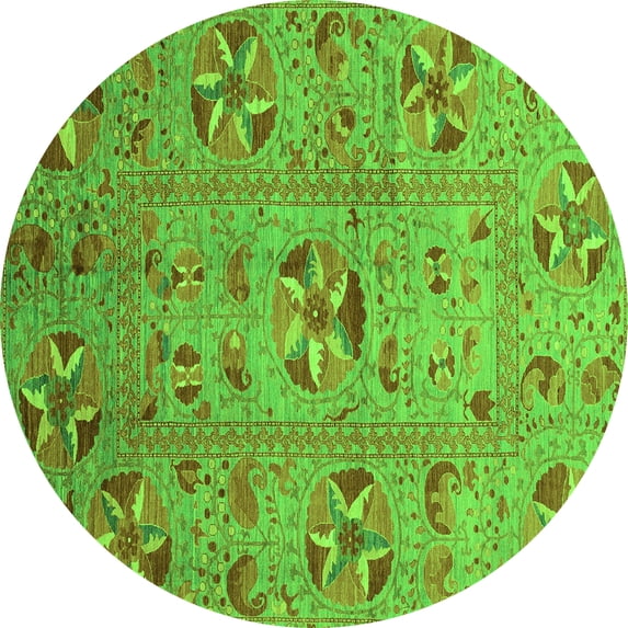 Ahgly Company Indoor Round Abstract Green Modern Area Rugs, 8' Round