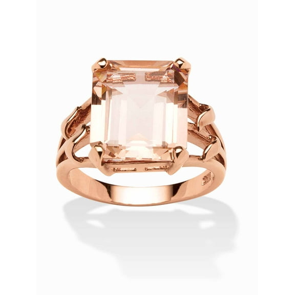 PalmBeach Jewelry Emerald-Cut Simulated Pink Morganite Ring in 18k Rose Gold-Plated Sterling Silver