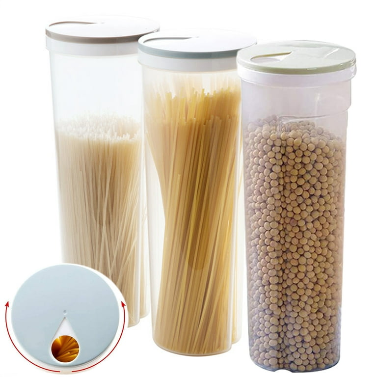 D-GROEE Plastic Tall Food Storage Spaghetti Noodle Pasta Container with  Locking Lid Clear Dry Food Keeper Canister Cereal Crisper Box 