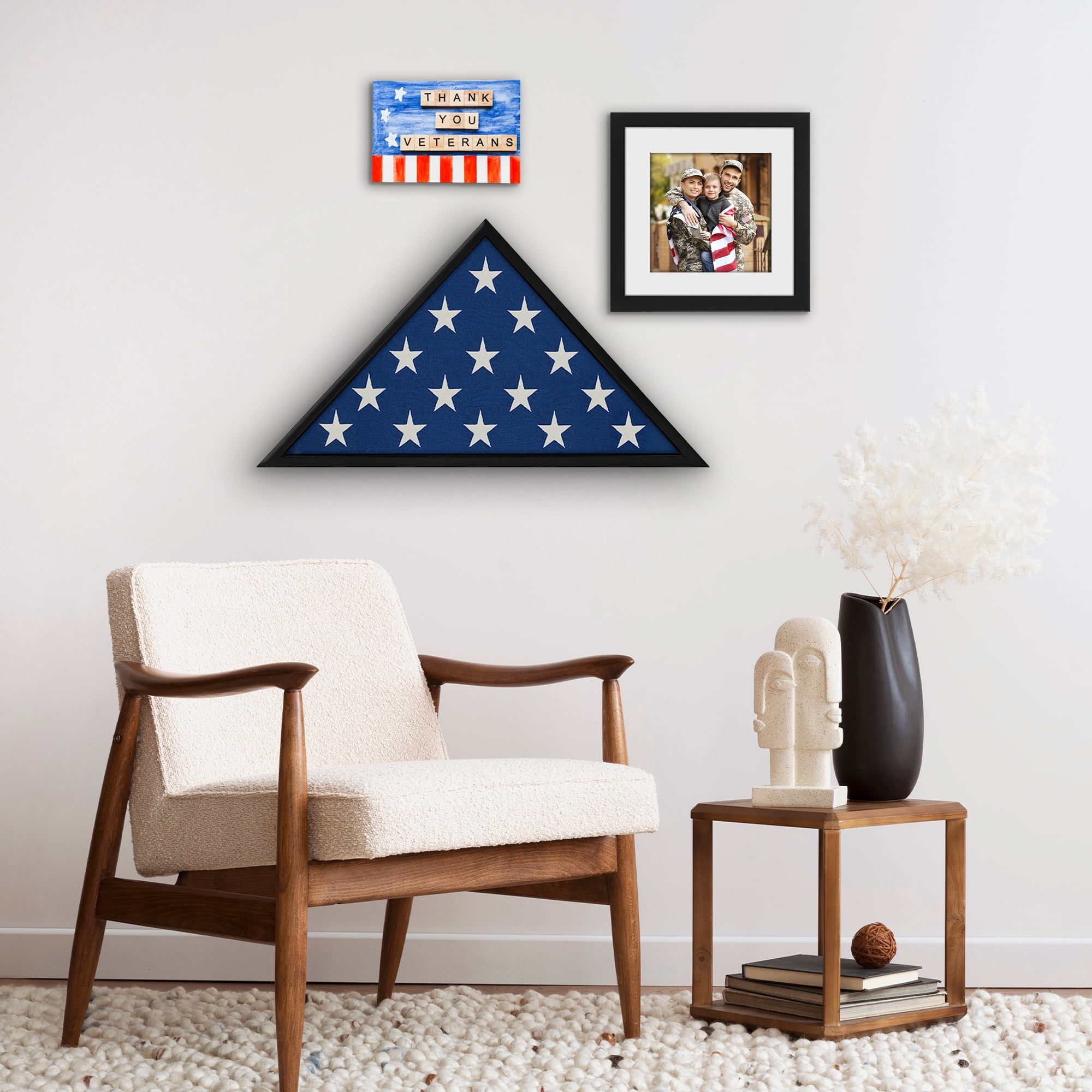 Americanflat 5x9.5 Picture Frame Large Flag Display Case Fits Folded Burial Flags Silhouette Box Wall - Black