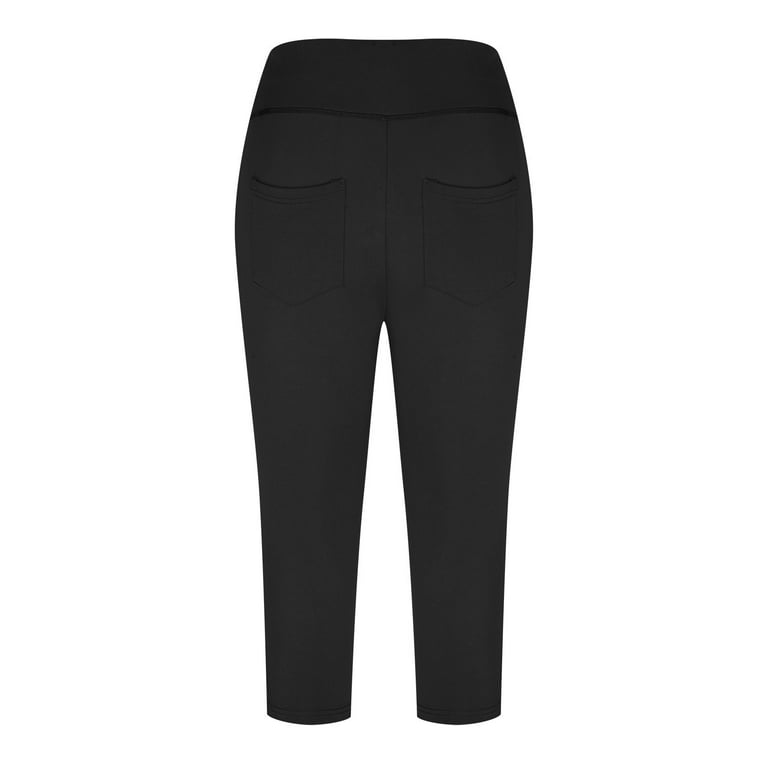 Women's Knee Length Cotton Capri Leggings with Pockets, High Waisted Casual  Summer Yoga Workout Exercise Pants