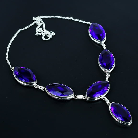 Purple Tourmaline Gemstone Gift 925 Sterling Silver Jewelry Necklace 18" VJ 936