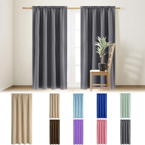 Cagogo Blackout Curtains Thermal Insulated Energy Saving Bedroom Kitchen Window Curtains, Soundproof Polyester Drapes for Living Room Nursery, Scandinavian Solid Color Darkening Curtain Panels