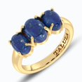 thumbnail image 5 of Three Stone Ring | 14K Gold Plated 925 Silver Lapis Ring – Oval Gemstone Statement Jewelry | US 5, 5 of 6
