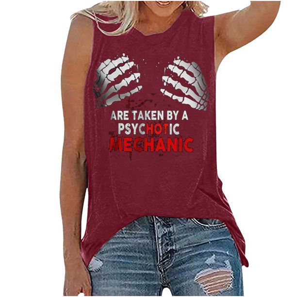 Camiseta sin mangas de Halloween para mujer, camiseta sin mangas con estampado gráfico divertido de playa de verano para adultos, blusa Fridja gh782