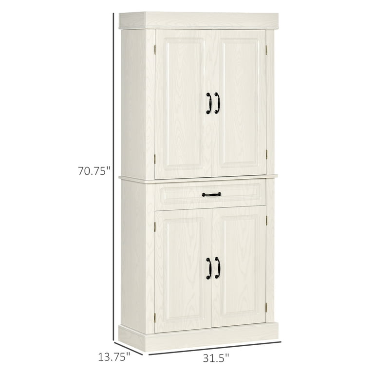 HOMCOM 71 in. White Freestanding Kitchen Pantry with 4-Doors, and