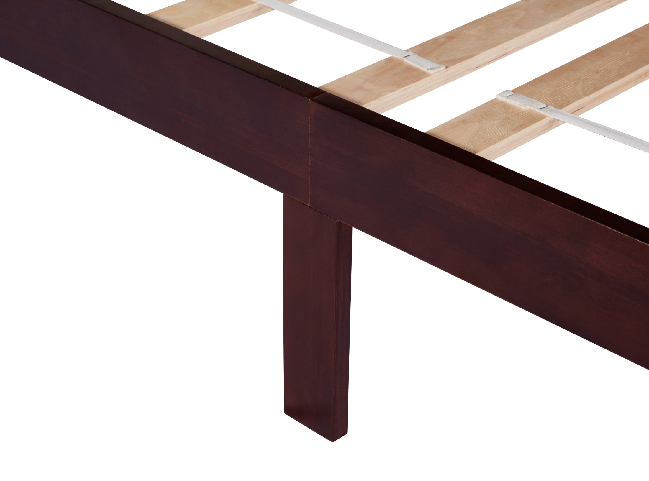 Noble House Japal Queen Bed with Upholstered Headboard, Pine Wood Frame with Central Support, Classic Cherry