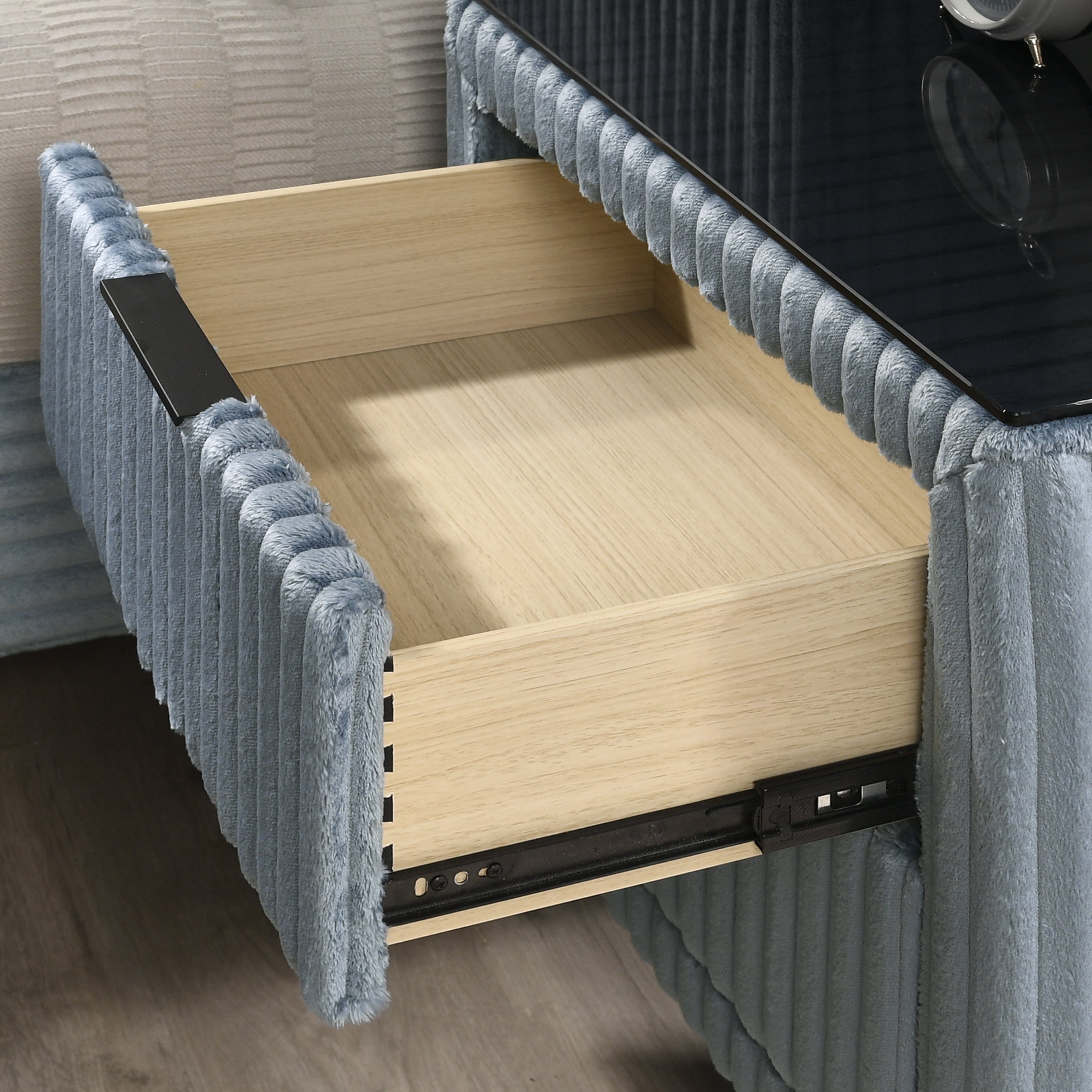 Roundhill Furniture Mavela Wide Wale Corduroy Upholstery Nightstand, Blue