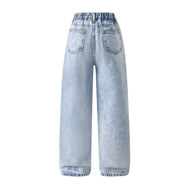 NIEWTR Toddler Girls Casual Baggy Denim Pants Kids Elastic