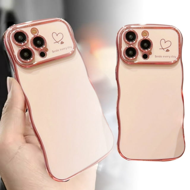 Klonfd Electroplated Large Wave Mobile Phone Case Side LoveFall Protective Cover Suitable For15Promax Mobile Phone Case
