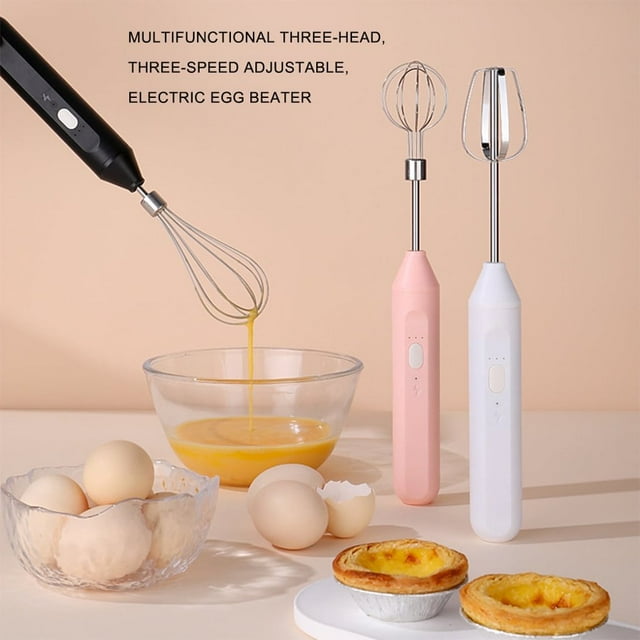 CNKOO Powerful Milk Frother Electric Handheld Kitchen Mixer Egg Beater USB Rechargeable Hand Mixer for Baking Cake Egg White Yeast Dough Include 3 Stainless Steel Whisk Pink