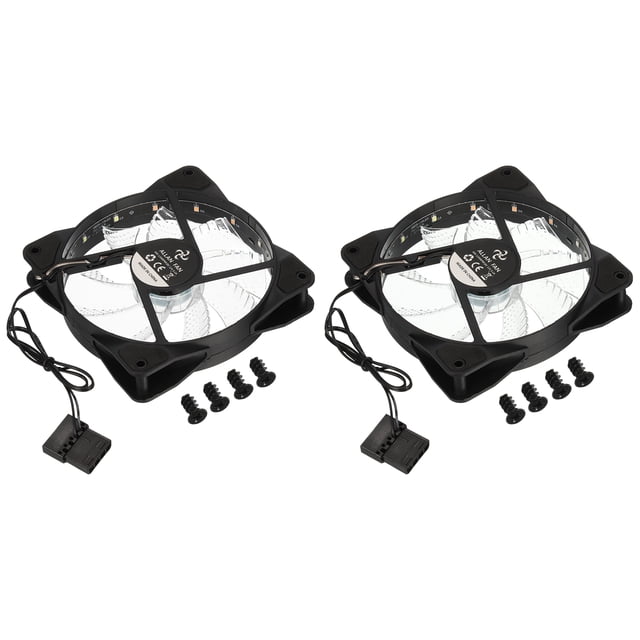 Unique Bargains 2Pcs Computer Case Fan 600-1200RPM 120mm 4 Pin Colorful LED Silent Cooling 33 LED 12V with Rubber Pads 4 Screws