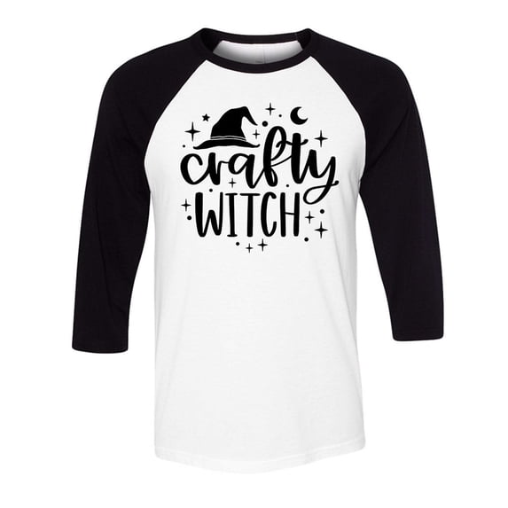Crafty Witch Three-Quarter Raglan Sleeve Baseball Shirt Unisex Large White/Black