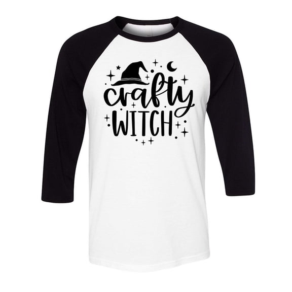 Crafty Witch Three-Quarter Raglan Sleeve Baseball Shirt Unisex Large White/Black