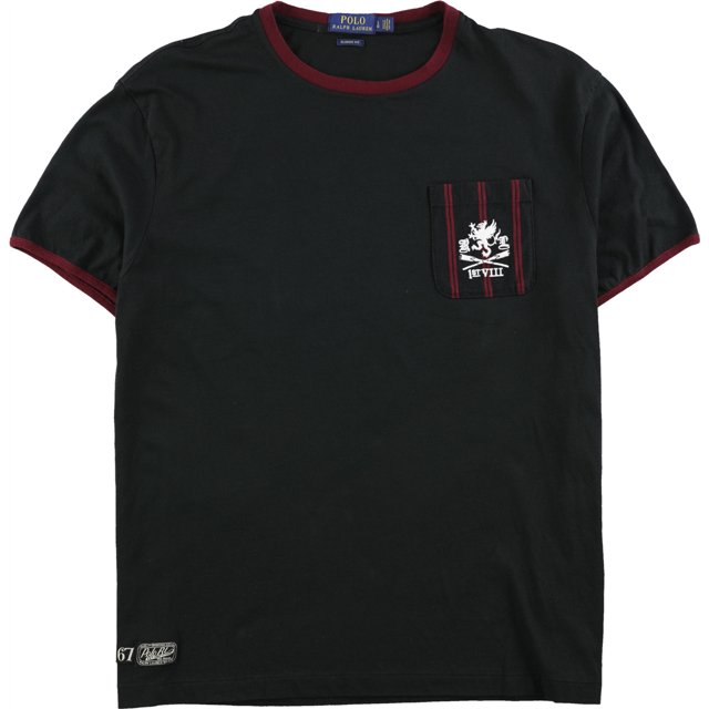 Ralph Lauren - Camiseta con bolsillo adornado para hombre, color negro, grande Ralph Lauren Camiseta adornada