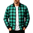 thumbnail image 2 of Men's Casual Buffalo Plaid Bomber Jacket Full Zip Windproof Lightweight Varsity Flight Coat with Pockets for Fall Winter Daily Wear, Green, L, 2 of 9