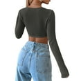 thumbnail image 3 of TRKIYQC, Tops cortos de manga larga para mujer, jersey de punto informal de Color sólido, camiseta, blusa, ropa de calle, ropa para discoteca TRKIYQC moda, 3 of 4