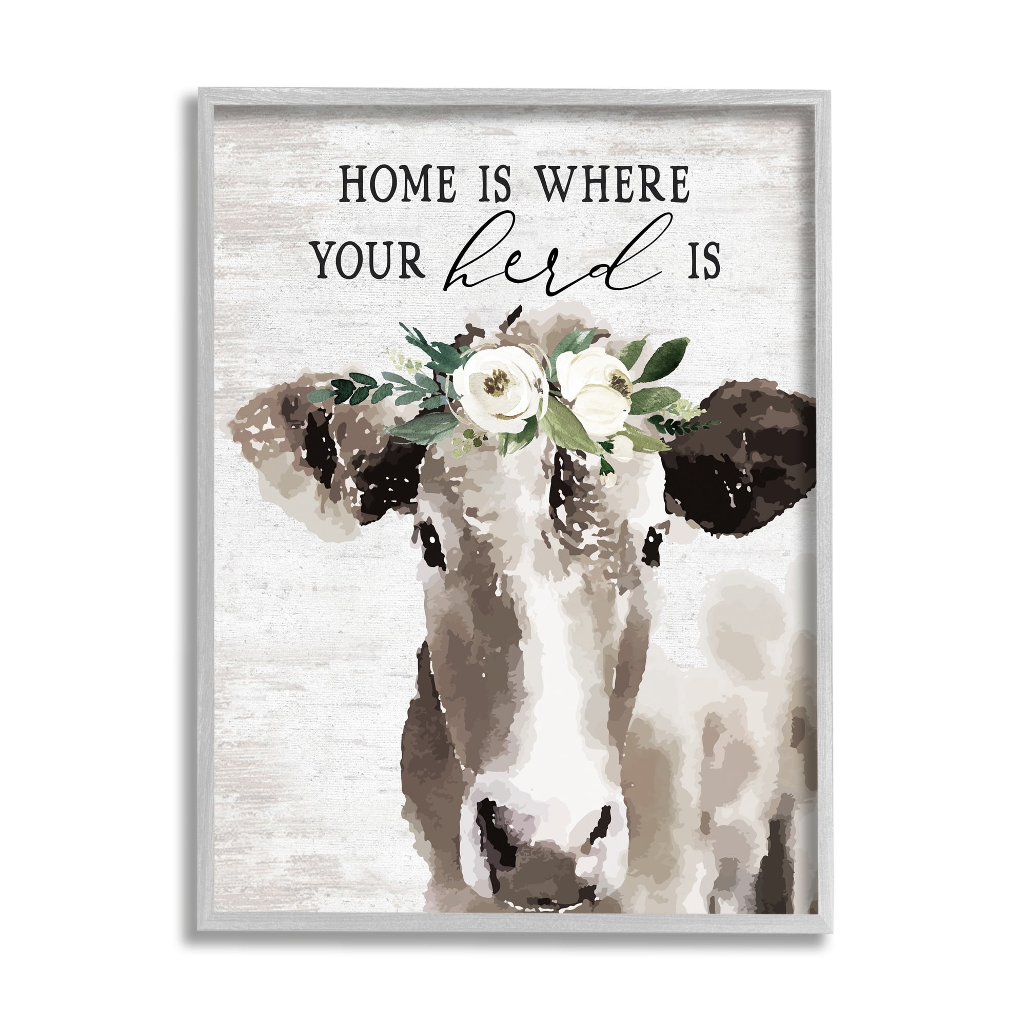 Stupell Industries Home's Where Your Herd Is Boho Floral Cow, 16 x 20, Design by Lettered and Lined