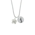 thumbnail image 2 of Delight Jewelry Silvertone White Plumeria Flower Silvertone Script Initial Disc - J - Charm Necklace, 20"+3", 2 of 4