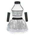 thumbnail image 3 of Alvivi Girls Modern Jazz Dance Outfit Shiny Sequins Halter Neck Crop Top Tutu Skirt Arm Sleeves 3Pcs Set 3-12, 3 of 7