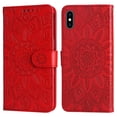 thumbnail image 3 of Cutyskin Case for iPhone XS, iPhone X,Wallet Case,PU Leather Flip,Kickstand,Double Magnetic Clasp,Embossed Mandala Flower Lanyard Protective PU Leather Cover For iPhone X/XS, Red, 3 of 12
