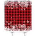 thumbnail image 2 of Merry Christmas Shower Curtain Snowflake Red Black Buffalo Check Plaid Farmhouse Winter Holiday Happy New Year Fabric Bathroom Decor Curtain Sets with Hooks,Red Black White, 2 of 3
