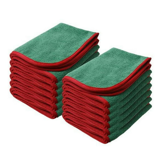 Nanoskin Power Shine Microfiber Towel, Green w/ Red Silk Edge, 16" x 24", (Pack of 12)