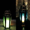 thumbnail image 4 of Zoyueyie Morocco Style Wrought Iron Hanging Candle Holder Decorative Candle Storm Lantern Desktop Ornaments (Blue), 4 of 10
