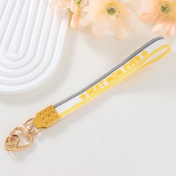Fiudx Llavero de Crochet Hecho a Mano, Diseño de Círculo Dorado Bordado, Cuero Suave y Tela, Regalo Personalizable para Mamá, Práctico y Decorativo, Especial para El Día de La Madre, 21,5 X 2,7 X 1 C
