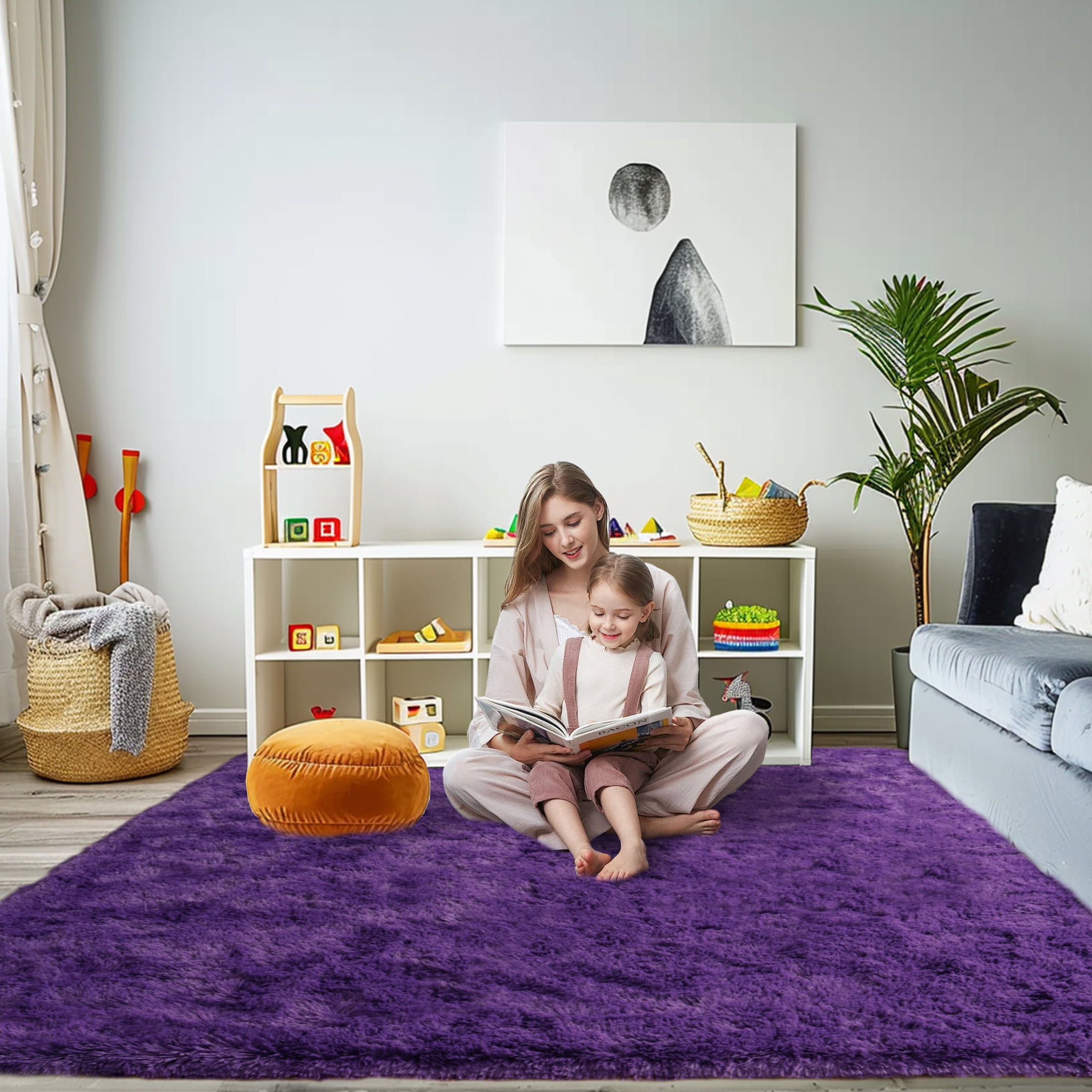 ZENELESS Solid Shag Collection Rug,4x6ft Grape Purple Fluffy Area Rugs Perfect for Kid's Room, Cloakroom