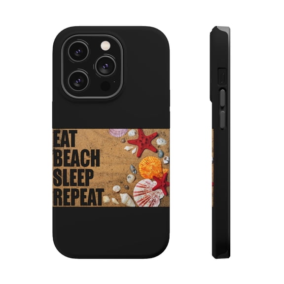 DistinctInk Tough Case for Apple iPhone 15 PRO (6.1" Screen), Compatible with MagSafe Charging - Eat Beach Sleep Repeat