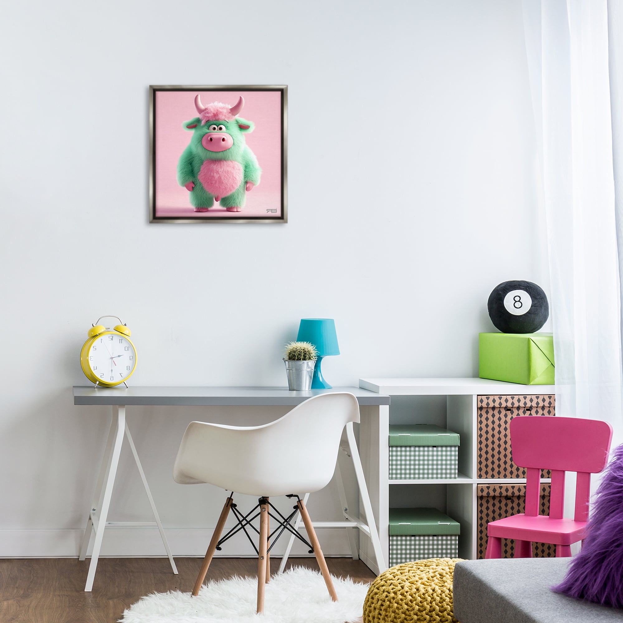Stupell Industries Silly Green Cow Animals Painting Gray Floater Framed Canvas Art Print Wall Art, 18 x 18