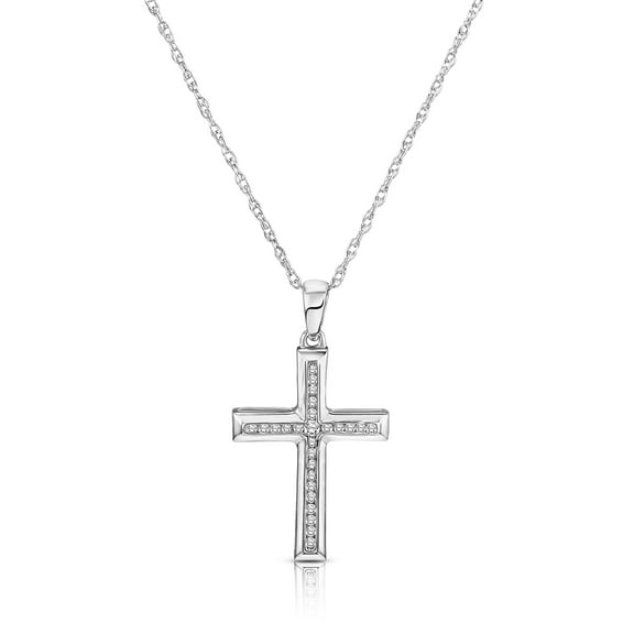 ARAIYA JEWELRY Sterling Silver Diamond Cross Pendant Necklace for Women (1/8 Cttw, I-J Color, I2-I3 Clarity), 18"