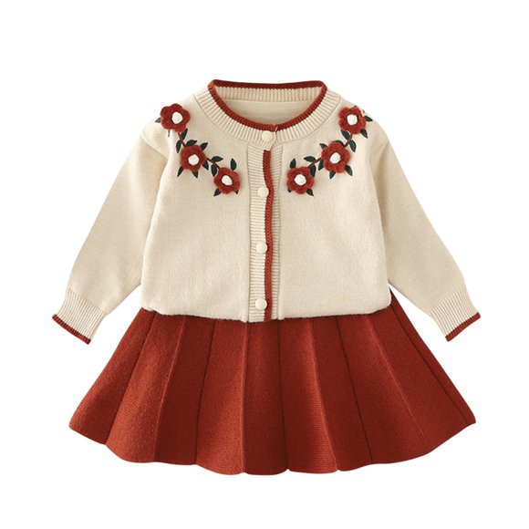 Girls Knitted Set Sweet Cardigan with Half Skirt for Cute Style,Top and Skirt Set