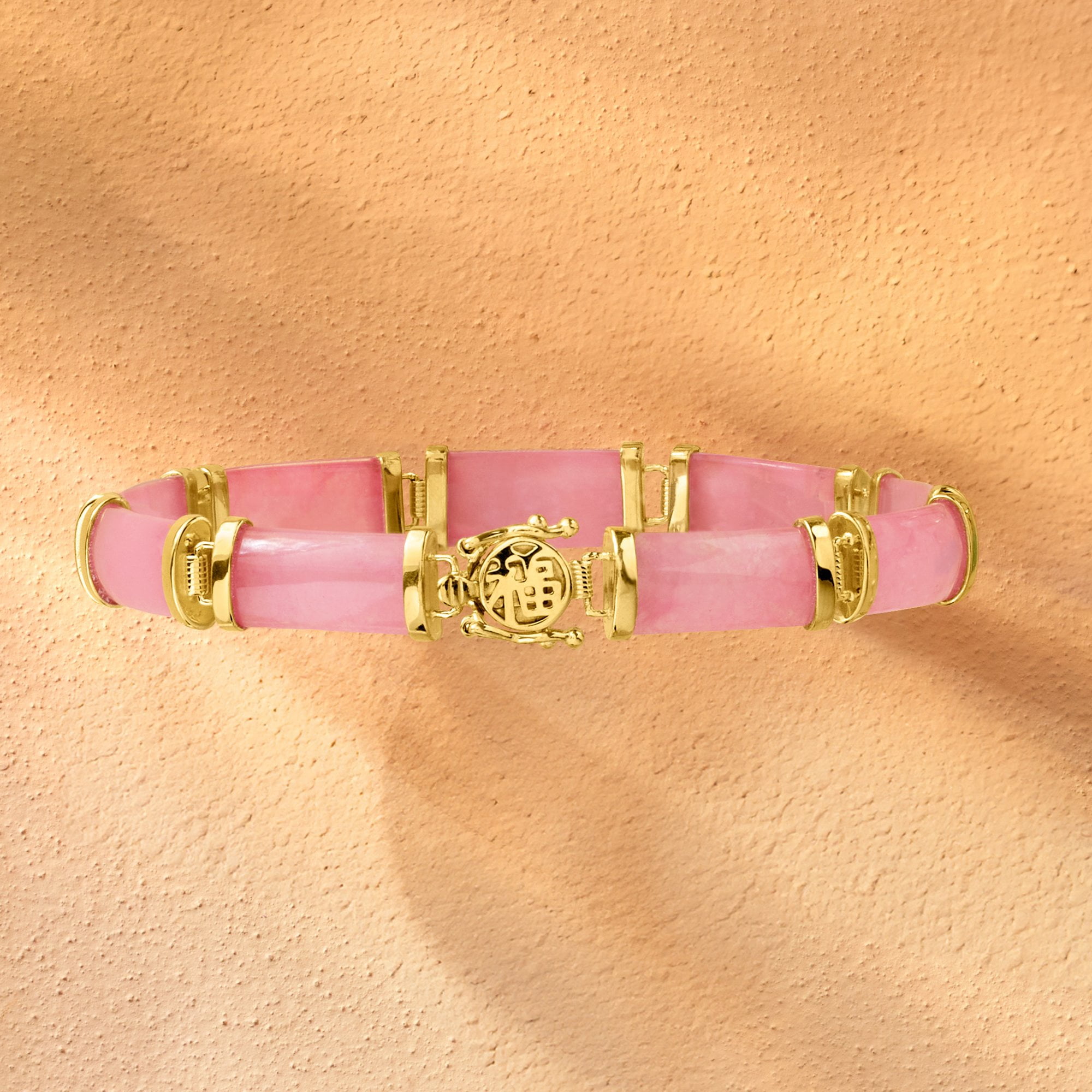 Ross-Simons Pink Jade "Good Fortune" Bracelet in 18kt Gold Over Sterling, Women's, Adult