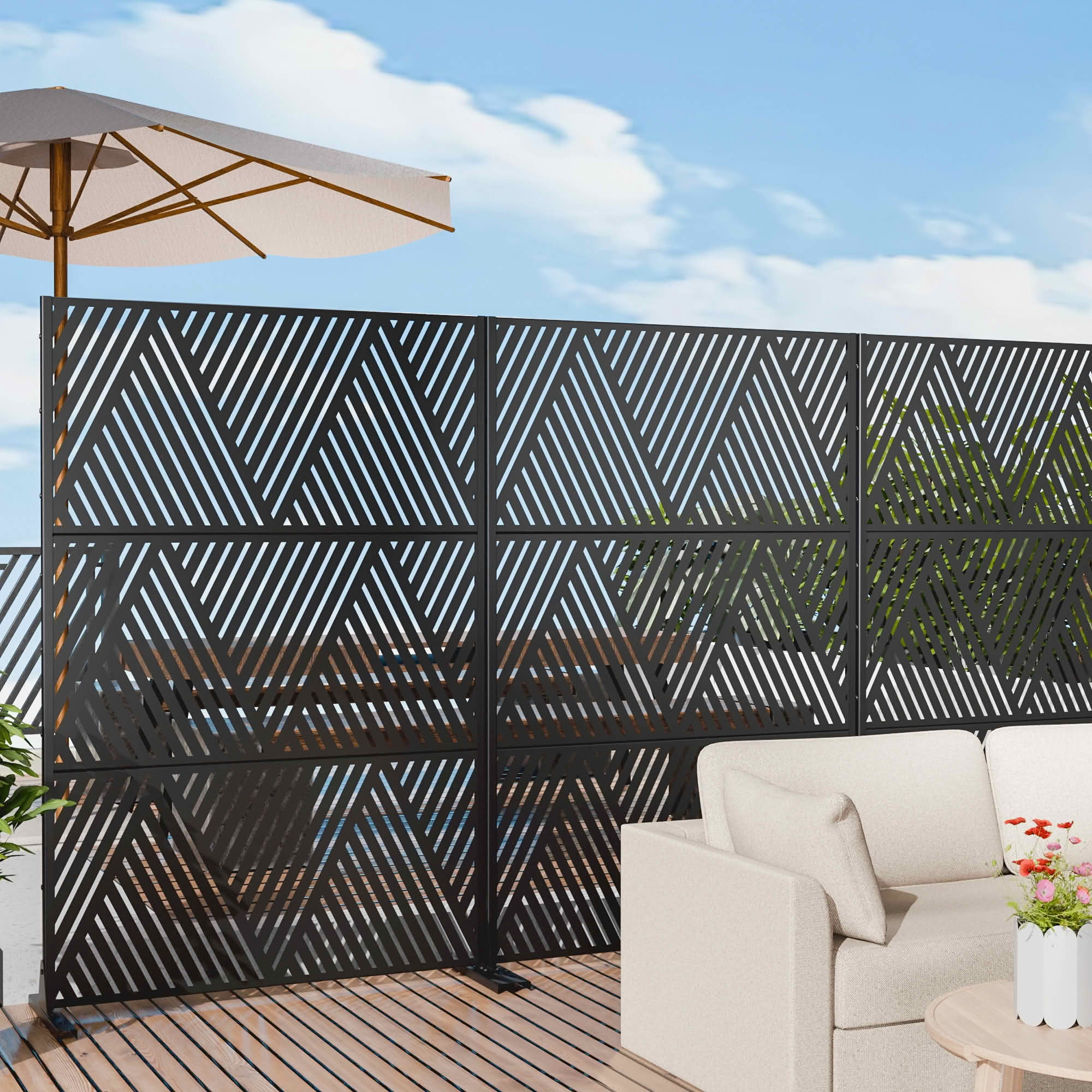 MAYEERTY 72x47x16 Inch Black Triangle V-Shaped Galvanized Steel Privacy Screen for Outdoor Street