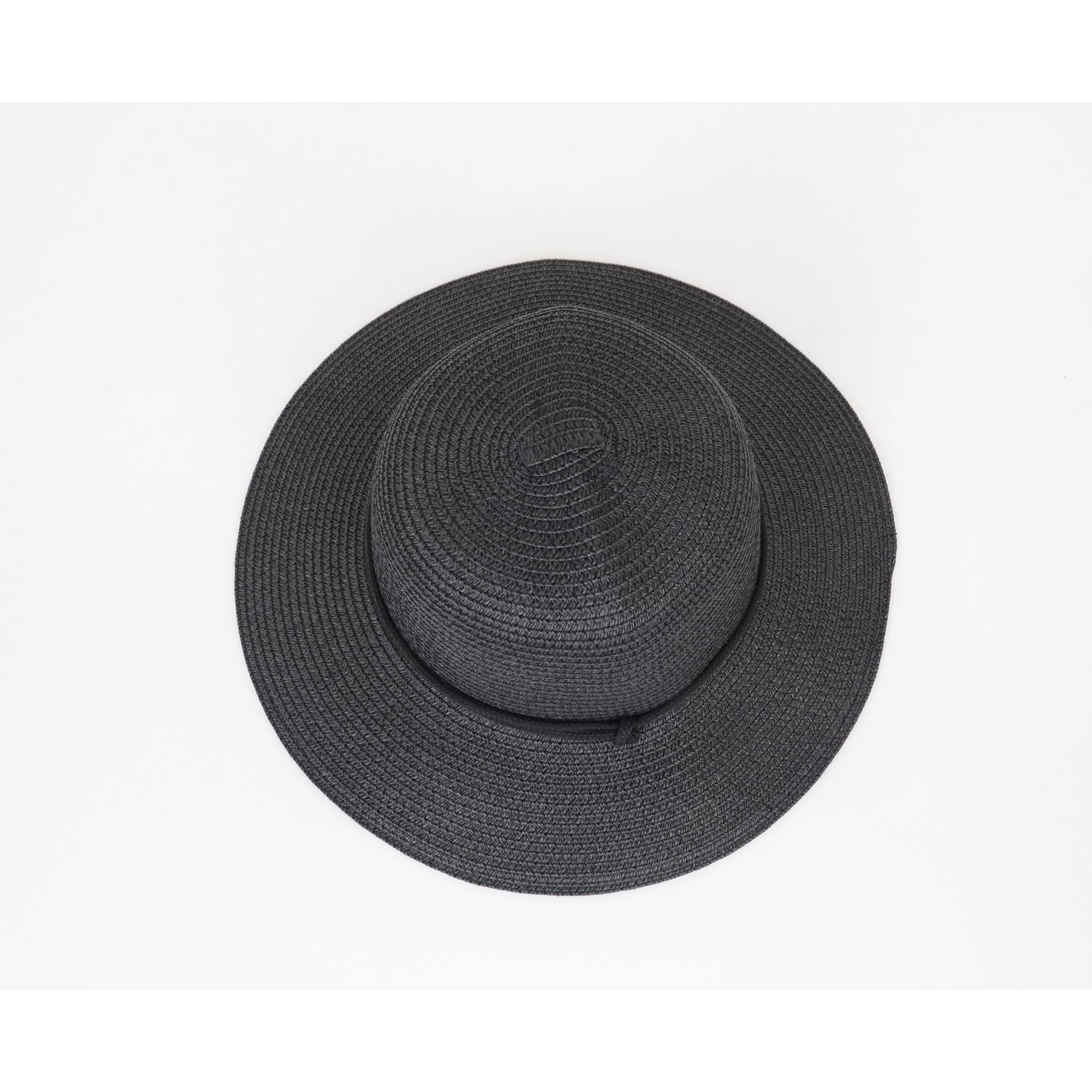 Wide Brim Straw Sun Hat with Chin Strap and Black Cord Detail for Outdoor Protection and Stylish Shade - Black