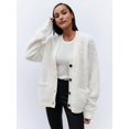 thumbnail image 5 of Women'S Fleece Cardigan Sweater Lazy Style Loose Knit Warm Cardigan Sweater White M, 5 of 8