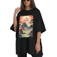 thumbnail image 4 of Plus Size Shirt for Women Black Tops for Women Oversized Short Sleeves Shirt for Women Chinese Landscape4 T Shirt Crewneck Shirt for Women 3XL, 4 of 5