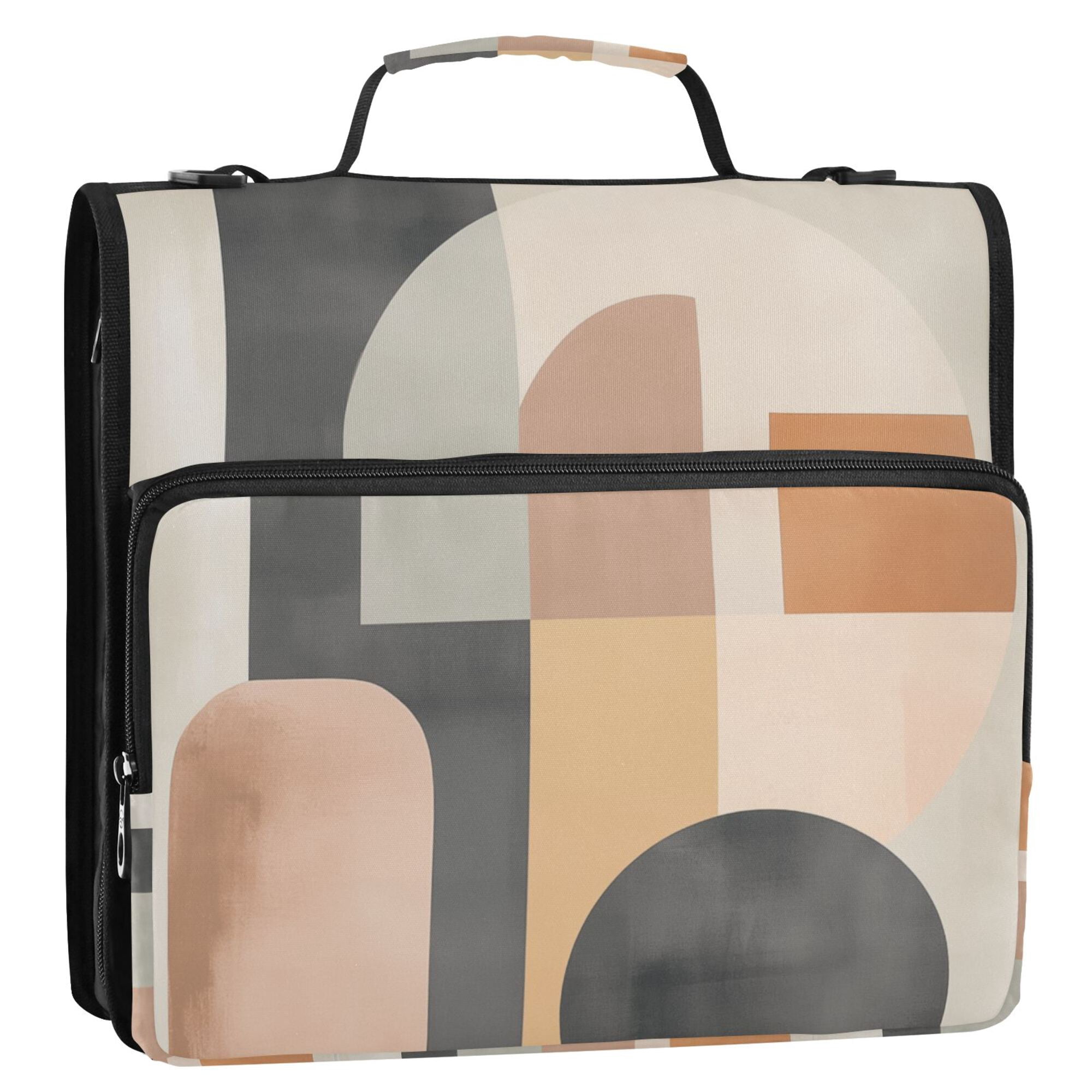 FORMRS Zipper Binder with Shoulder Strap 2-inch Ring 500 Sheet Capacity File Bag, Abstract Shapes