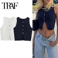 thumbnail image 2 of TRAF Chaleco de punto recortado para mujer, cárdigan blanco sin mangas, suéter de punto con botones a la moda para mujer, camisetas cortas de verano para mujer, 2 of 4