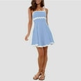thumbnail image 4 of Neewe Women's Elegant Summer Mini Dresses Classic Plain Tube Spaghetti Strap Sundress Tunic Waist Pleated Hem Knee Dresses, 4 of 5